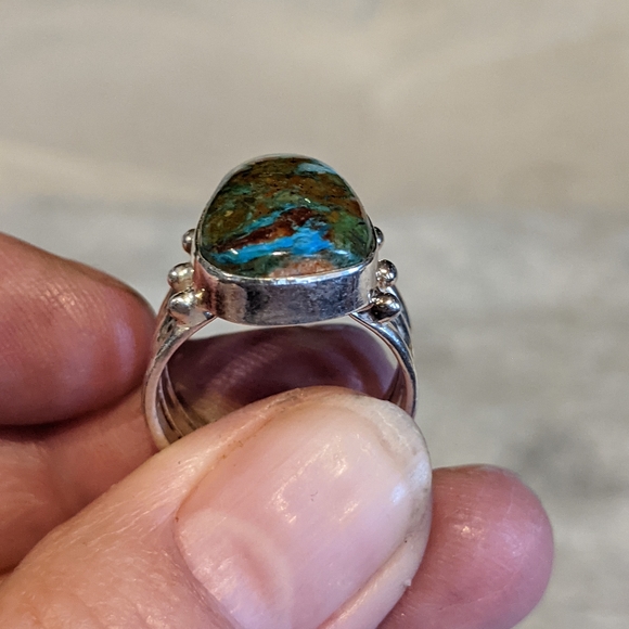 Green & Blue Opaline, 925 Ring, size 6.5 - Picture 8 of 11